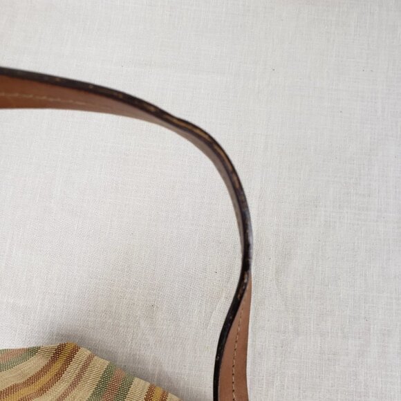 Fossil Hobo Bag Woven Brown Neutral Stripe Canvas Fabric Shoulder Purse - Picture 6 of 11